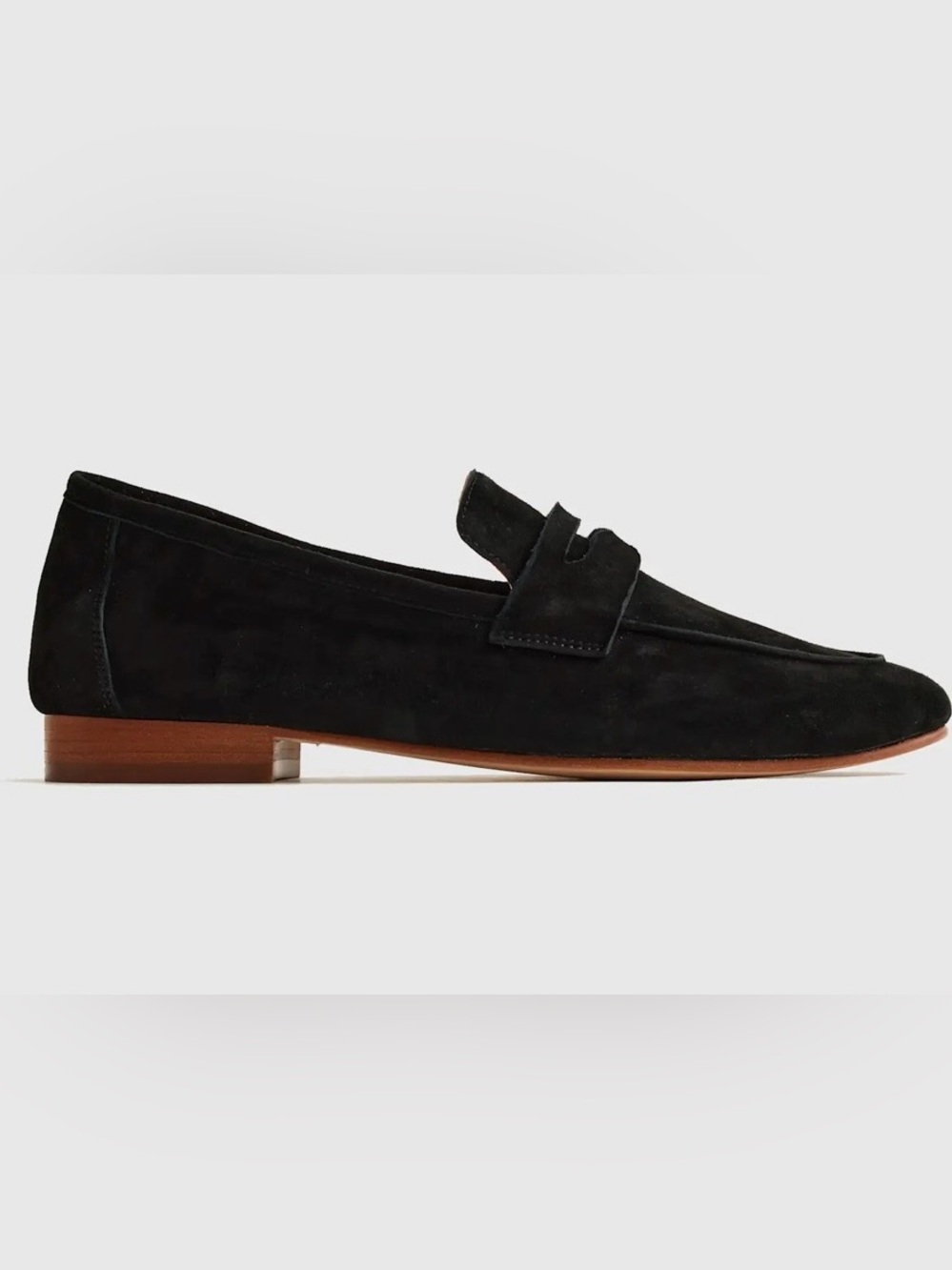 BRAND NEW Quince Italian Suede Penny Loafer, Size 7.5 (Black)